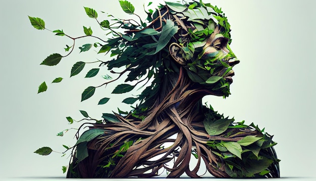 Humanos são feitos de galhos de árvores com folhas conceito de Forma Orgânica e Metáfora Dia da Terra a importância de amar a natureza