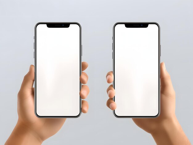 Humanos segurando um modelo de tela de smartphone em branco