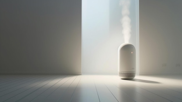 Foto humidificador de aire sentado frente a un piso blanco ai generativo