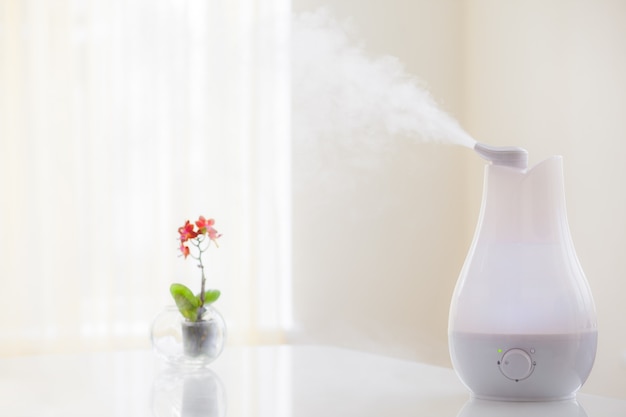 Humidificador esparciendo vapor en la sala de estar