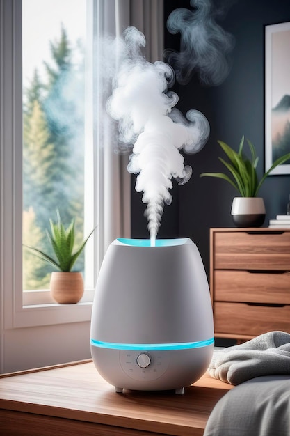 Humidificador en la habitación en el fondo de una casa moderna