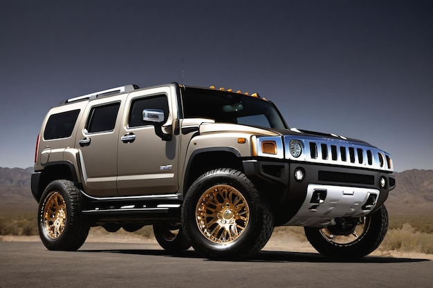 Hummer mit goldenen Felgen