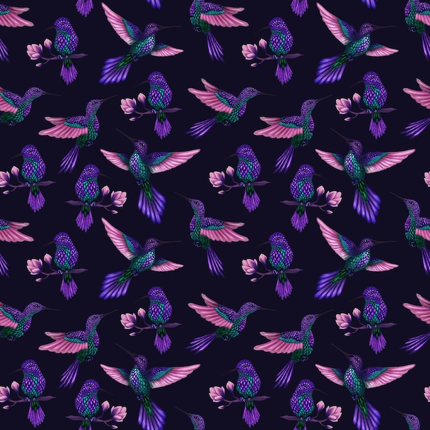 Hummingbird sin costuras mágico patrón de arte fotorrealista genial para la cubierta de papel tapiz textil de tela