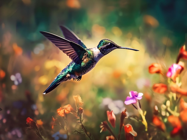 Hummingbird39s Ballett in einem Feld voller Wildblumen