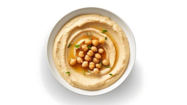 Hummus isoliert auf weißem Hintergrund Top-View Flachlag Ai Generative