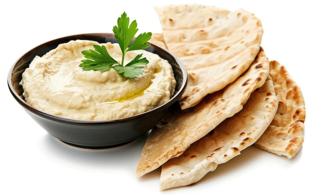 Hummus sabroso en la pita fresca