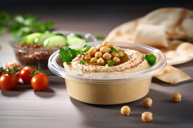 Foto hummus servido como parte de una comida temática como un banquete mediterráneo o tapas