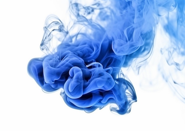 Humo azul 3d en fondo blanco.