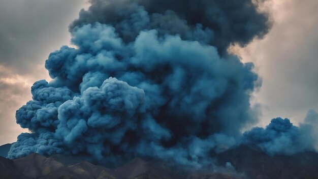 El humo azul intenso en el líquido oscuro