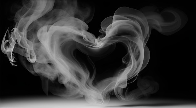 Foto humo blanco abstracto en forma de corazón sobre un fondo negro
