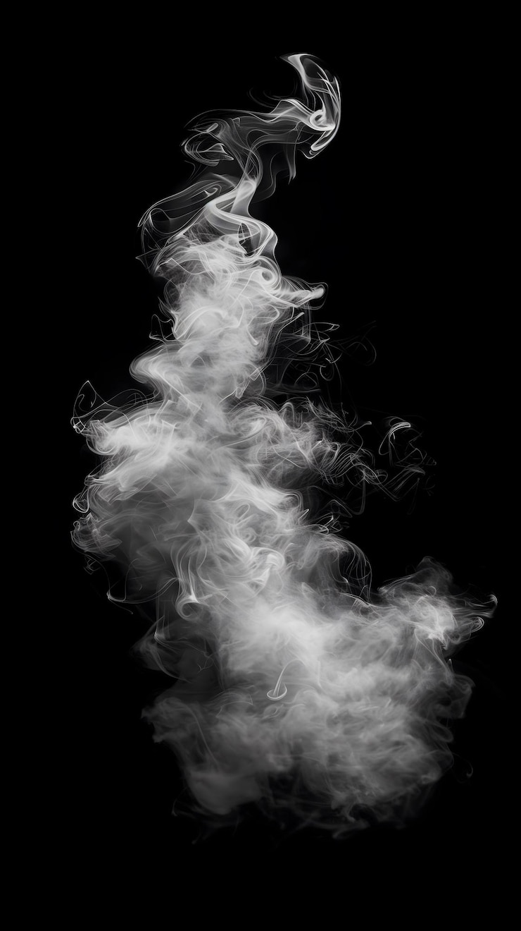 Foto humo blanco giratorio sobre un fondo negro