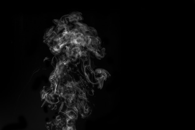 Humo blanco sobre fondo negro. Humo figurado sobre un fondo oscuro. Fondo abstracto, elemento de diseño, para superposición de imágenes