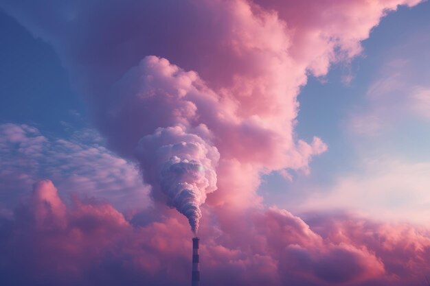 El humo de la chimenea de una planta industrial sobre un fondo de cielo azul