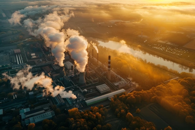 Foto humo de las chimeneas smog ecología de la fábrica