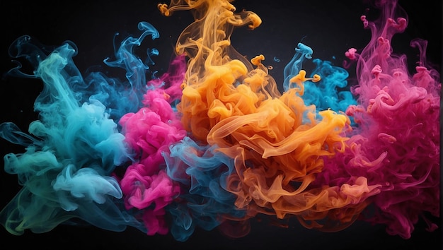 humo de color aislado sobre un fondo negro