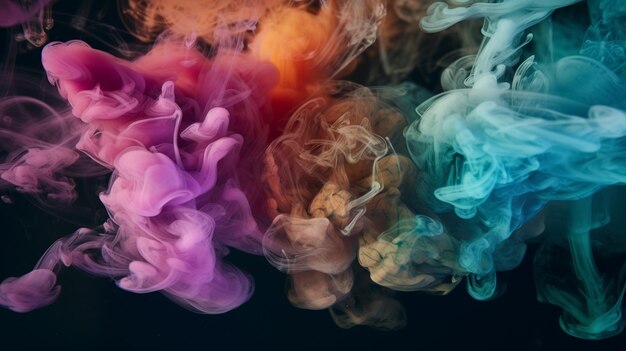 Humo de color sobre un fondo negro arte de enfoque selectivo IA generativa