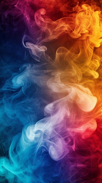 El humo de colores gira en el fondo oscuro