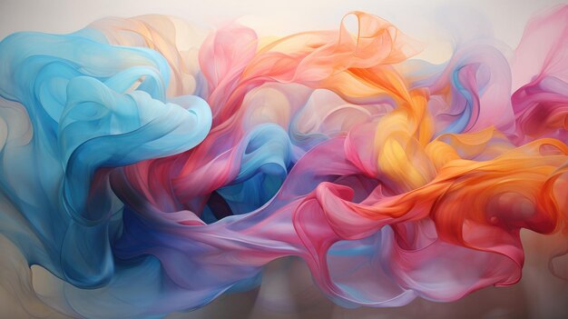 El humo colorido del arco iris o el remolino de olas abstractas sobre un fondo blanco
