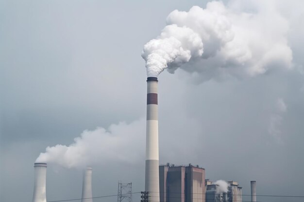 Humo de contaminación de un plan de factor en el aire con cielo malo para el medio ambiente
