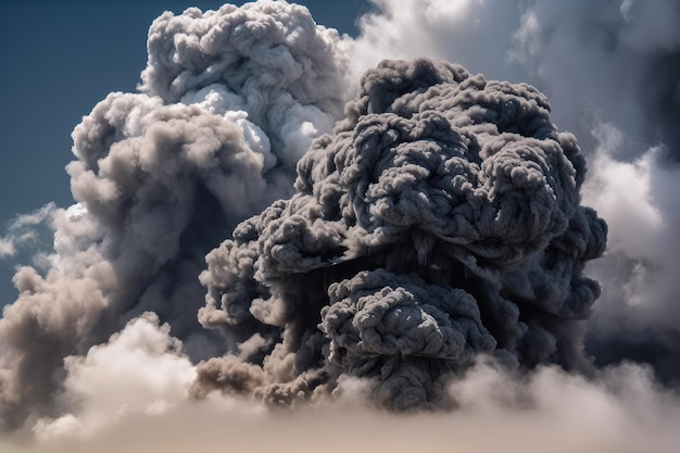 Humo denso y nube de cenizas de una poderosa explosión