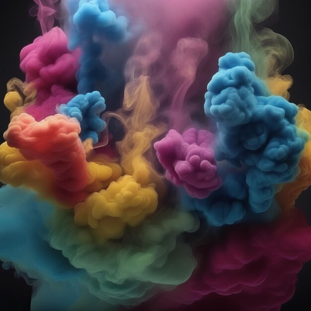 humo y pintura de color arco iris en forma de tinta giratoria pinturas acrílicas en el fondo negro