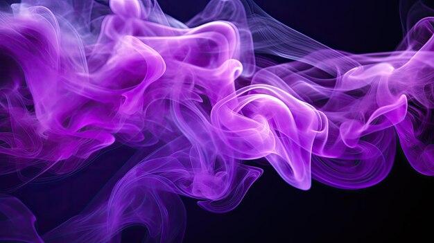 El humo púrpura fluye sobre un fondo negro AI generativa