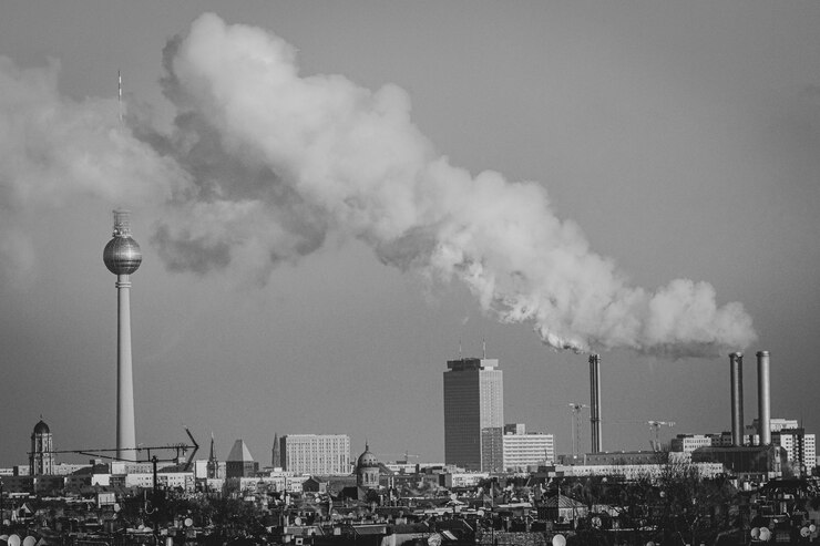 Foto el humo que emite de la chimenea contra el cielo