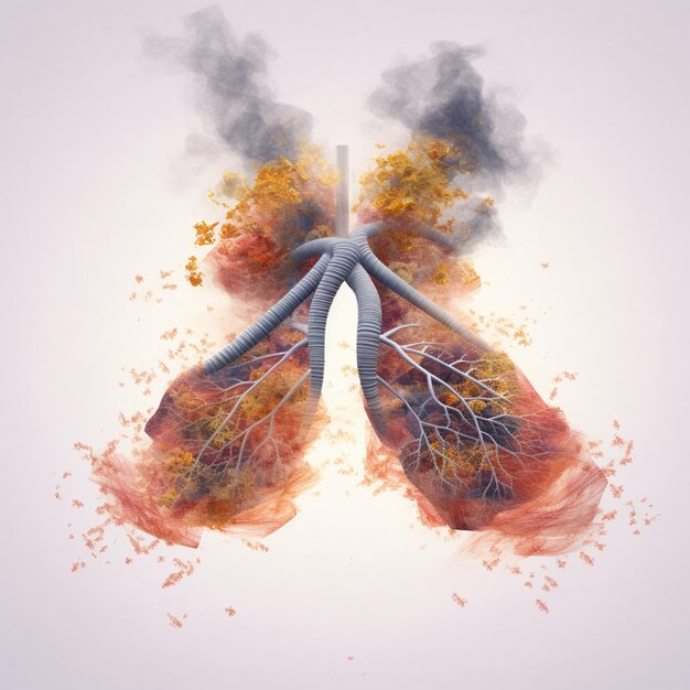 humo que sale de los pulmones en forma de árbol generativo ai