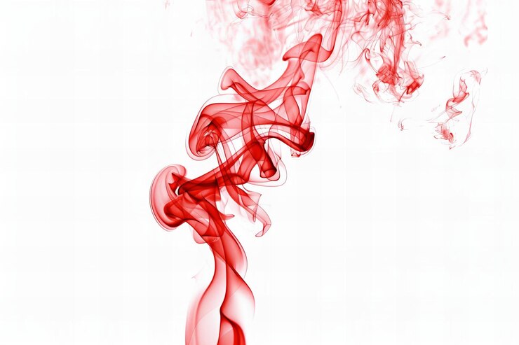 Humo rojo en forma de L contra un fondo blanco en el estilo de una fotografía de alta resolución