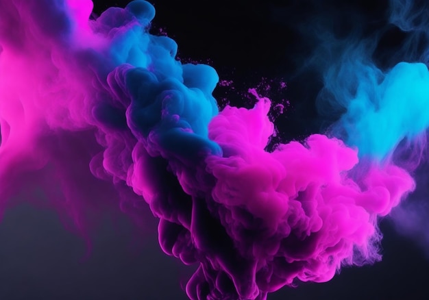 Un humo rosa y azul con un fondo negro.