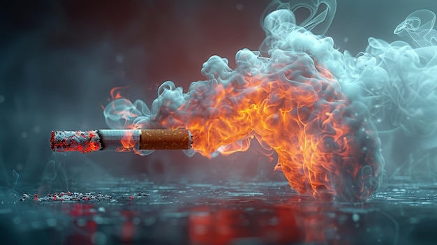 Foto el humo sale de un cigarrillo en forma de pulmón cartel del día mundial sin tabaco ilustración moderna