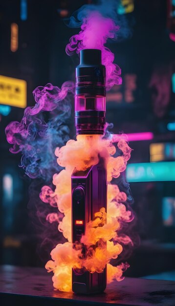 Un humo de vape con un fondo ciberpunk realista