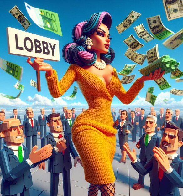 humor de desenho animado ilustração engraçada retrata uma mulher fazendo lobby no congresso entregar dinheiro para política