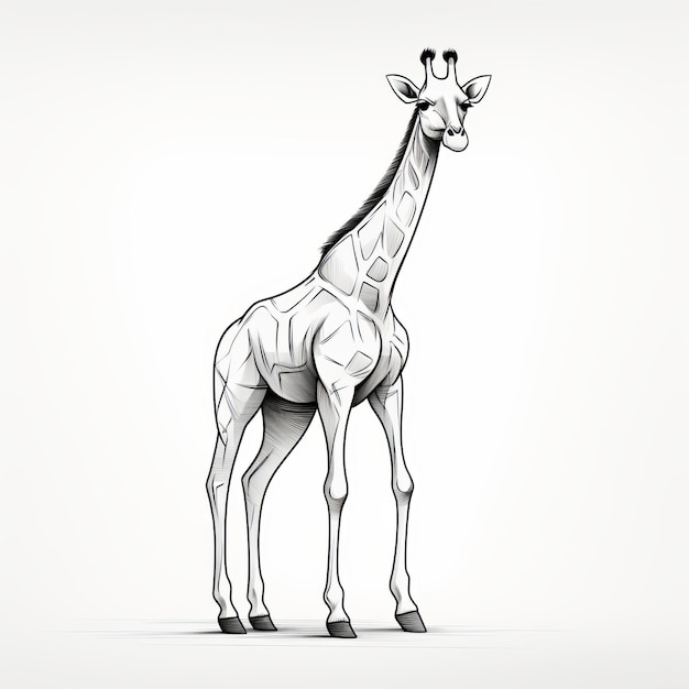 Foto humorvolle zeichnung einer gerinnten giraffe auf weißem hintergrund im artgerm-stil