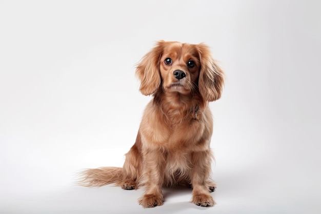 Hund auf weißem Hintergrund, Ganzkörper mit freiem Platz