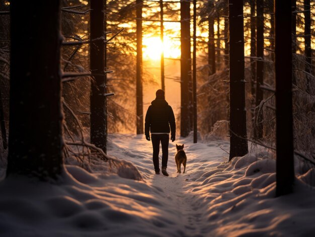 Foto hund beim winterspaziergang