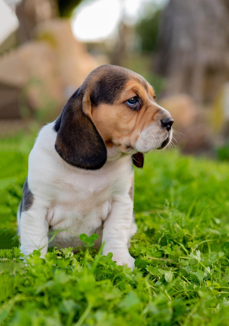 Foto hund, der auf dem feld wegschaut