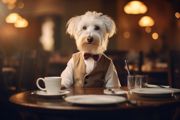 Foto hund, der unterschiedlich farbige kleidung trägt