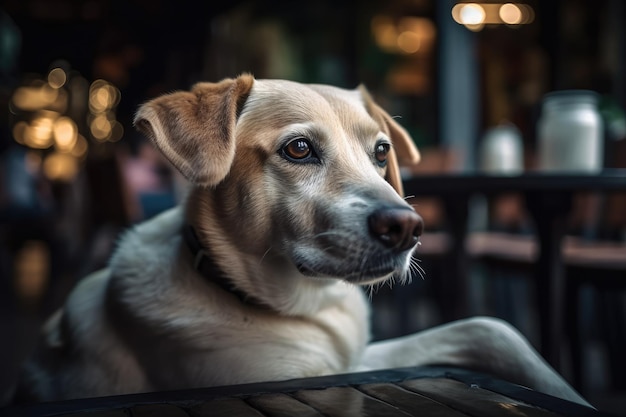 Hund entspannt sich in einem Restaurant Generative KI