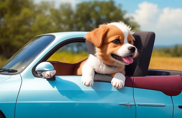 Hund fährt im Auto