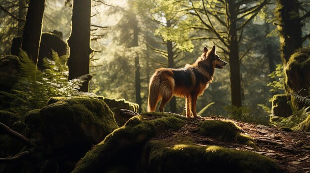 Hund geht durch den Wald Foto KI-generiert