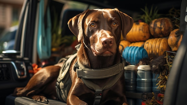 Hund im Auto Zeit für die Reise Generative KI