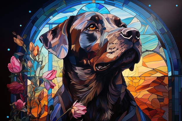 Hund im Buntglasstil, Malerei, Illustration, generative KI
