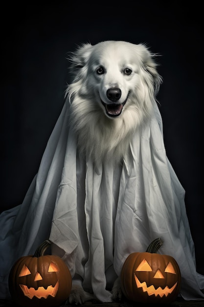 Hund im Halloween-Partykostüm generative KI