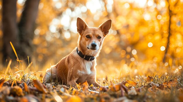 Hund im Herbst auf dem Feld AI Generative