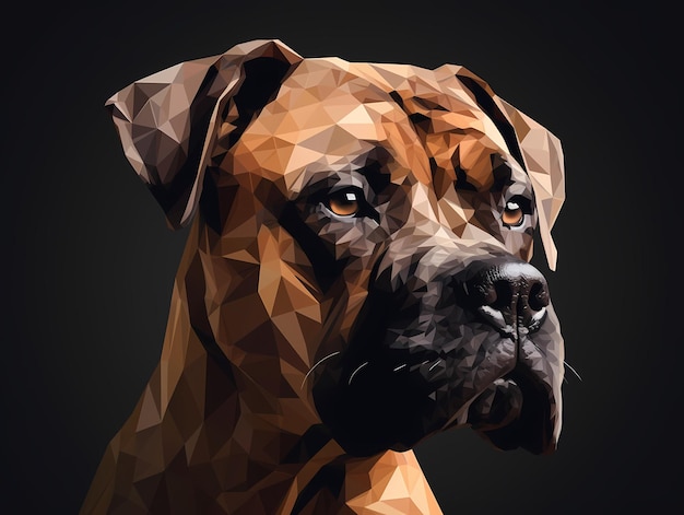 Hund im Low-Poly-Stil auf dunklem Hintergrund, KI generiert