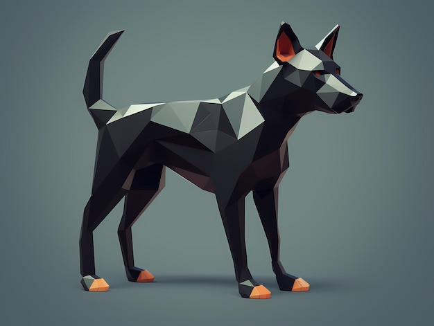 Hund im Low-Poly-Stil auf dunklem Hintergrund, KI generiert