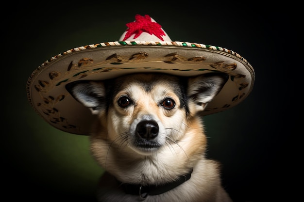 Hund im mexikanischen Sombrero Cinco de Mayo Urlaub AI generiert