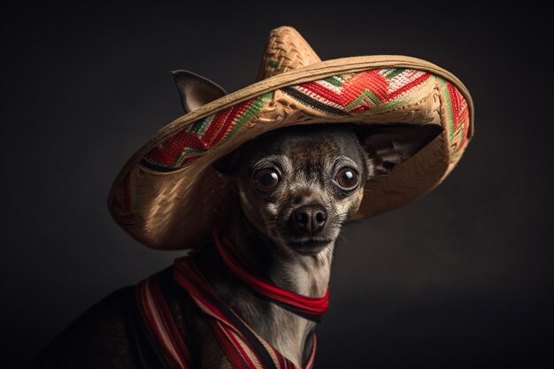 Hund im mexikanischen Sombrero Cinco de Mayo Urlaub AI generiert