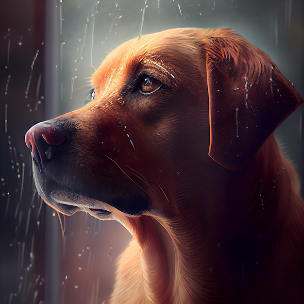 Hund im Regen Porträt eines Labrador Retrievers im Regen